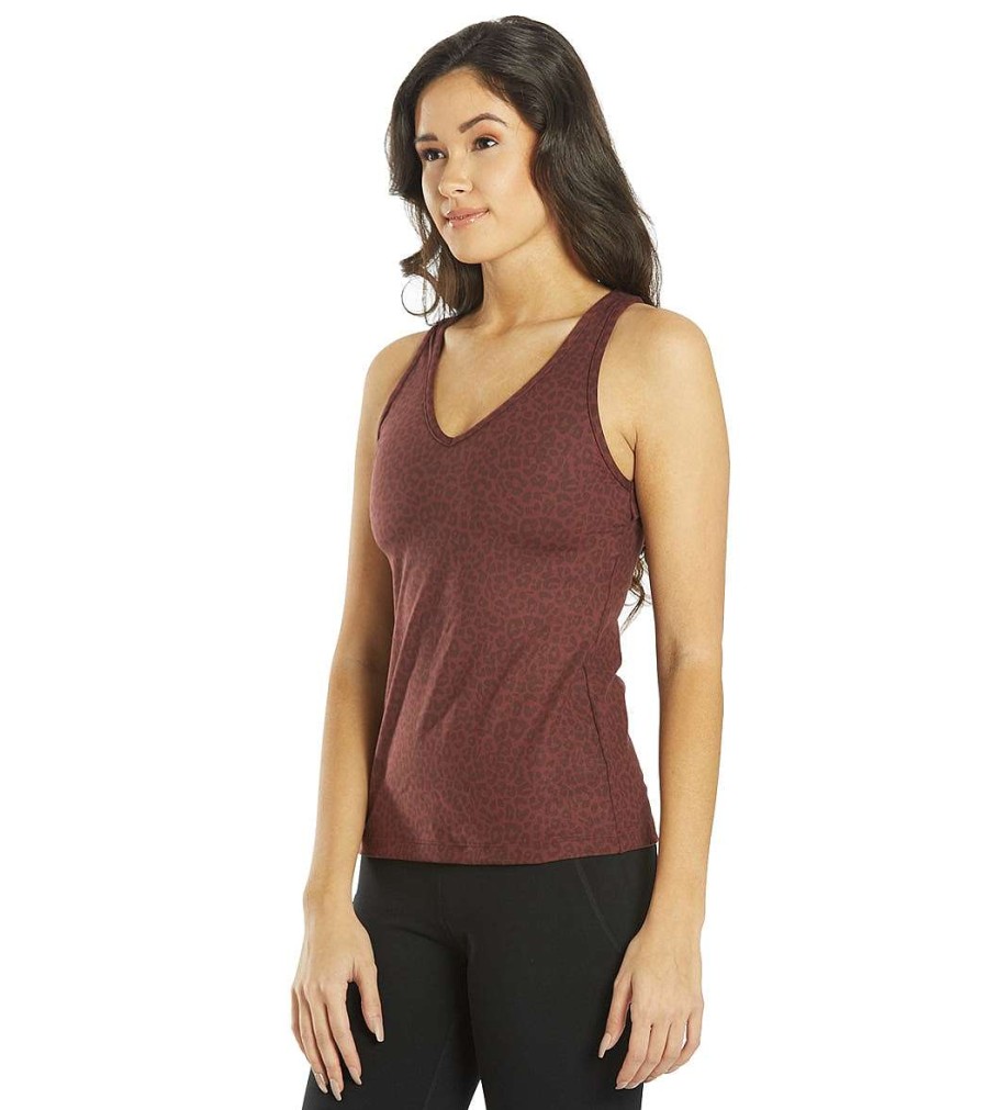 Clothing Everyday Yoga Yoga Support Tanks | Instinct Cheetah Twisted Back Support Tank Burgundy Cheetah