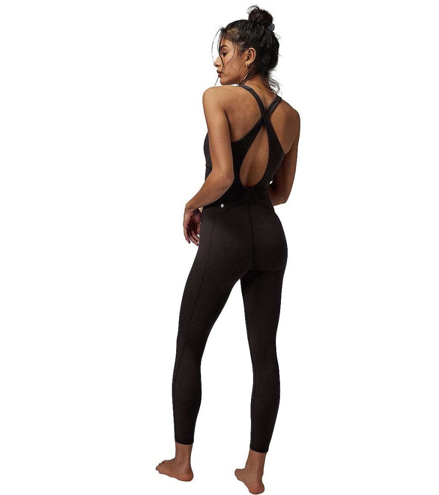 Clothing Spiritual Gangster Yoga Leotards & Jumpsuits | Flaunt Dream Tech Eco Jersey 7/8 Bodysuit Black