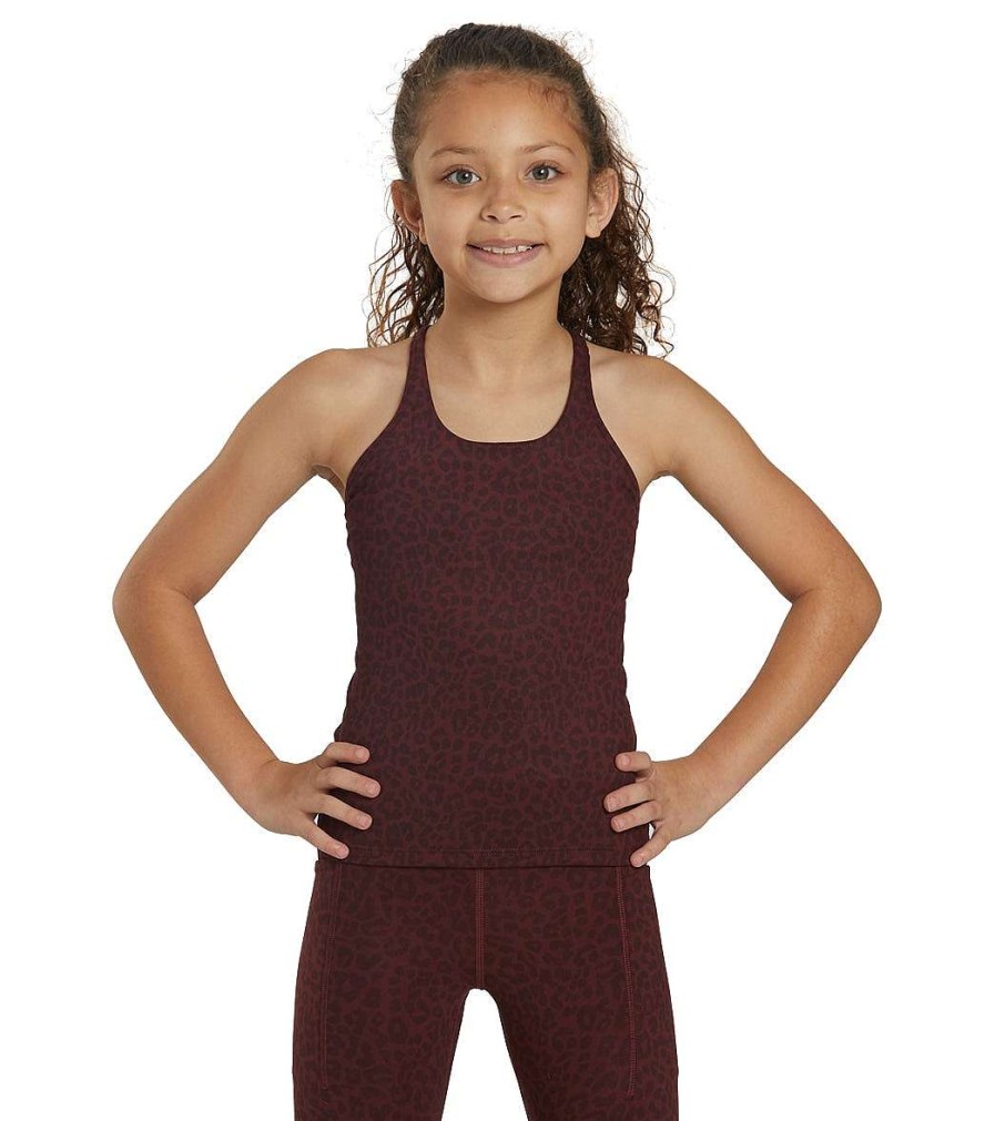 Clothing Everyday Yoga Shop All Kids' | Girl Elevated Cheetah Support Tank Burgundy Cheetah