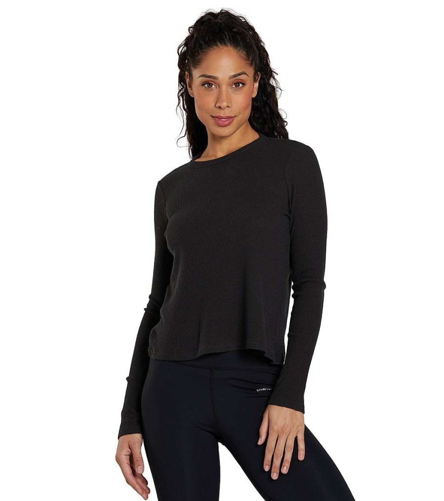 Clothing Spiritual Gangster Yoga Tops | Twist Long Sleeve Ballet Rib Top Vintage Black