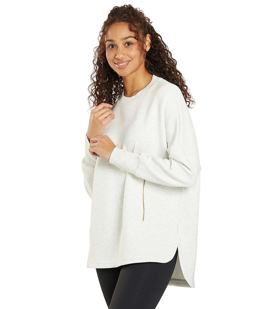 Clothing Varley Yoga Jackets & Sweatshirts | Paige Longline Sweat Ivory Marl