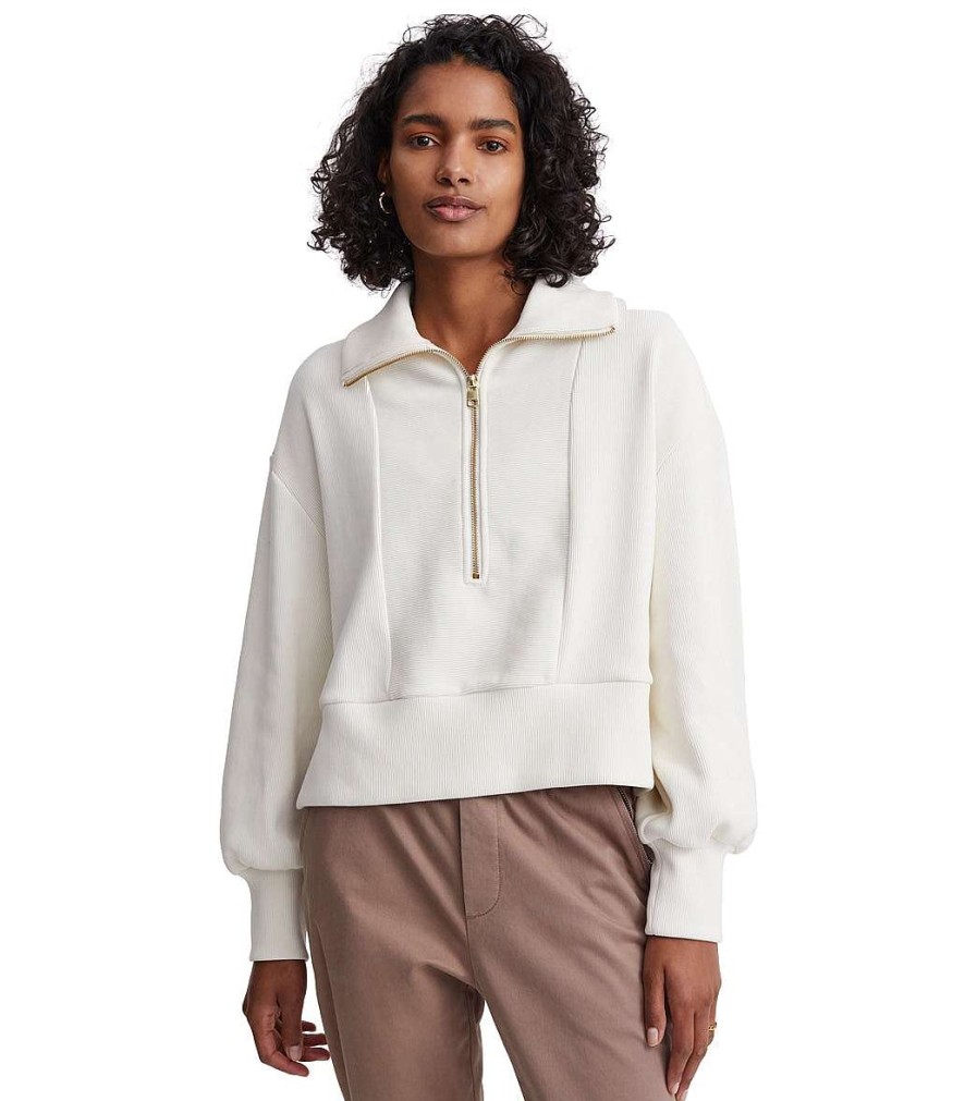 Clothing Varley Yoga Jackets & Sweatshirts | Ramona Half Zip Whisper White