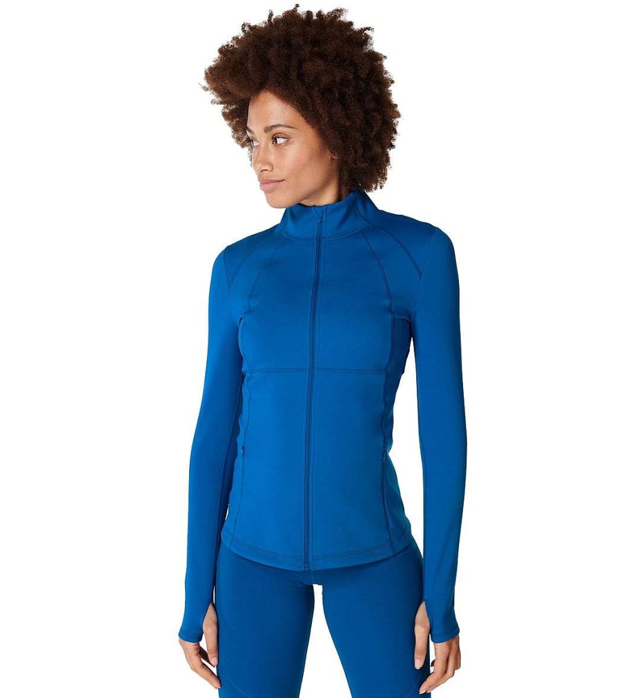 Clothing Sweaty Betty Yoga Jackets & Sweatshirts | Power Boost Workout Zip Up Oxford Blue