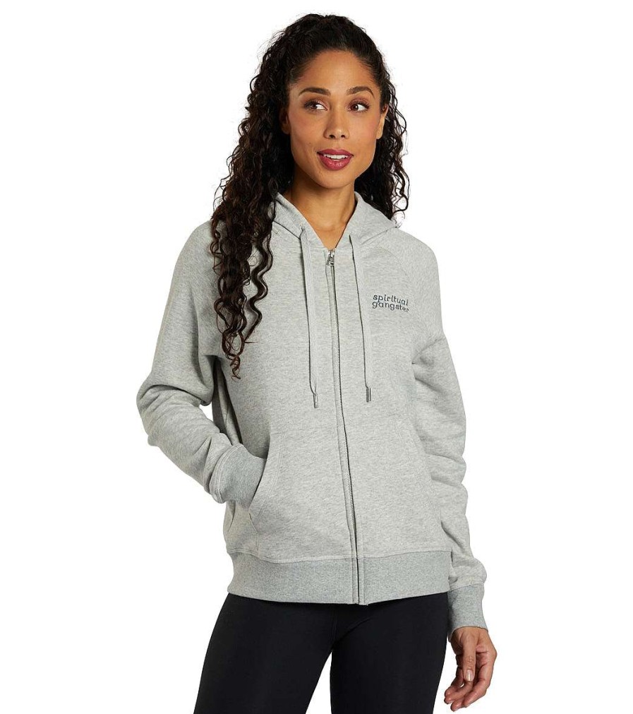 Clothing Spiritual Gangster Yoga Jackets & Sweatshirts | Just Be Raglan Zip Hoodie Heather Grey