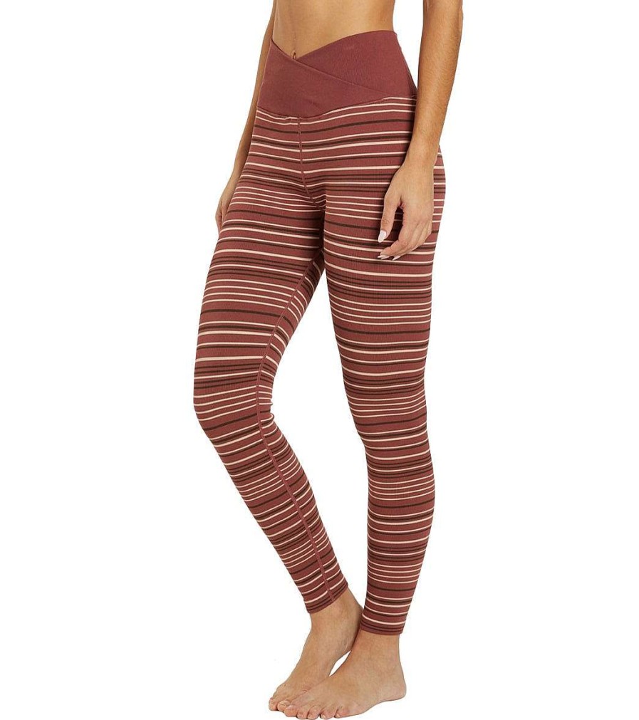 Clothing Spiritual Gangster Yoga Leggings | Wrap Front Love Sculpt 7/8 Legging Washed Burgundy Stripe