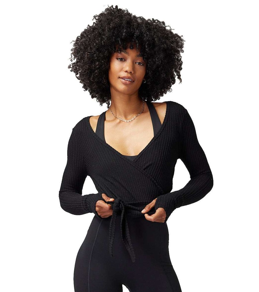 Clothing Spiritual Gangster Yoga Tops | Harmony Rib Wrap Sweater Black