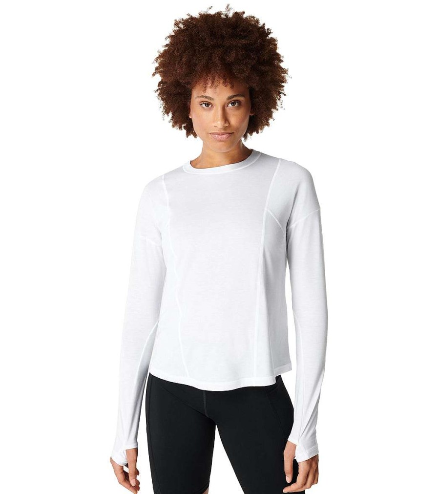 Clothing Sweaty Betty Yoga Tops | Haste Run Long Sleeve Top White