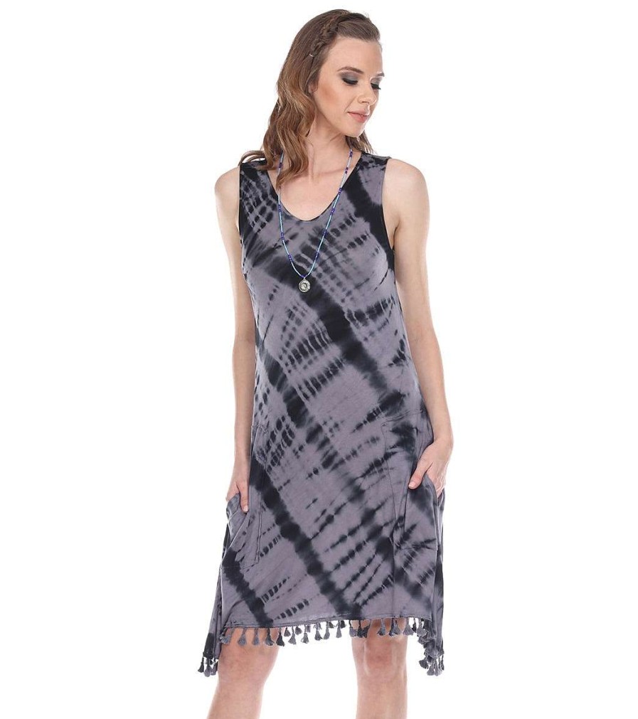 Clothing Yak & Yeti Yoga Dresses & Skirts | Dress Tie Dye Tassel Trim Gray