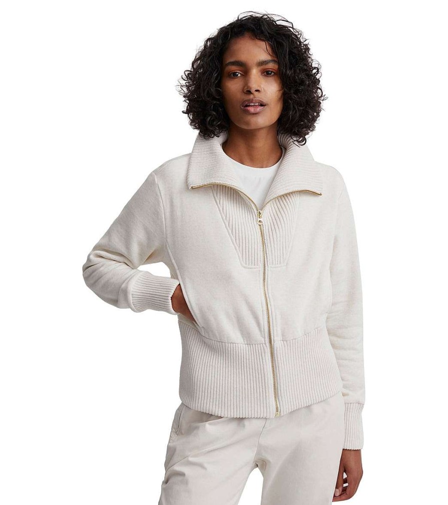 Clothing Varley Yoga Jackets & Sweatshirts | Alisa Zip Through Ivory Marl