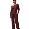 Clothing Spiritual Gangster Yoga Pants | Lofty Slub Rib Claudia Wide Leg Pant Washed Burgundy