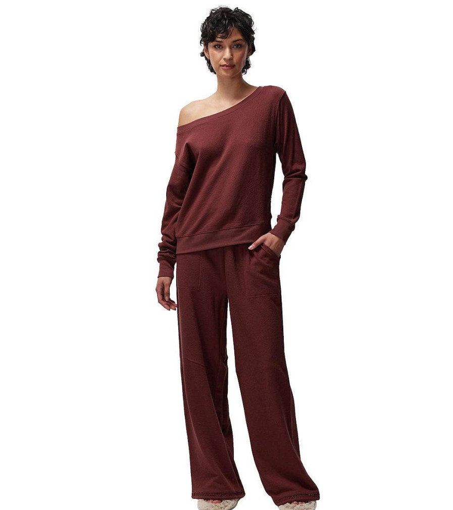 Clothing Spiritual Gangster Yoga Pants | Lofty Slub Rib Claudia Wide Leg Pant Washed Burgundy