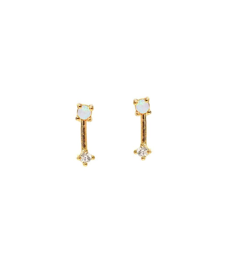 Accessories TAI Jewelry | Opal Stick Studs With Cz Accents Gold