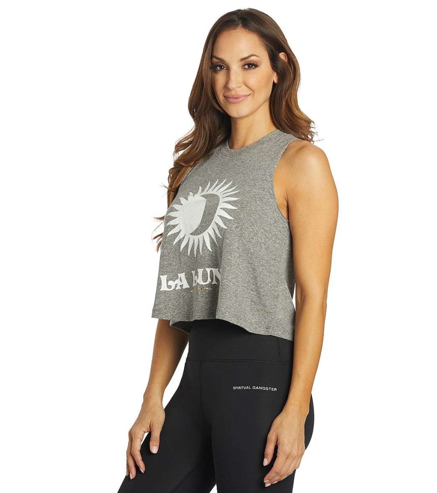 Clothing Spiritual Gangster Yoga Tops | Luna Crop Tank Heather Grey