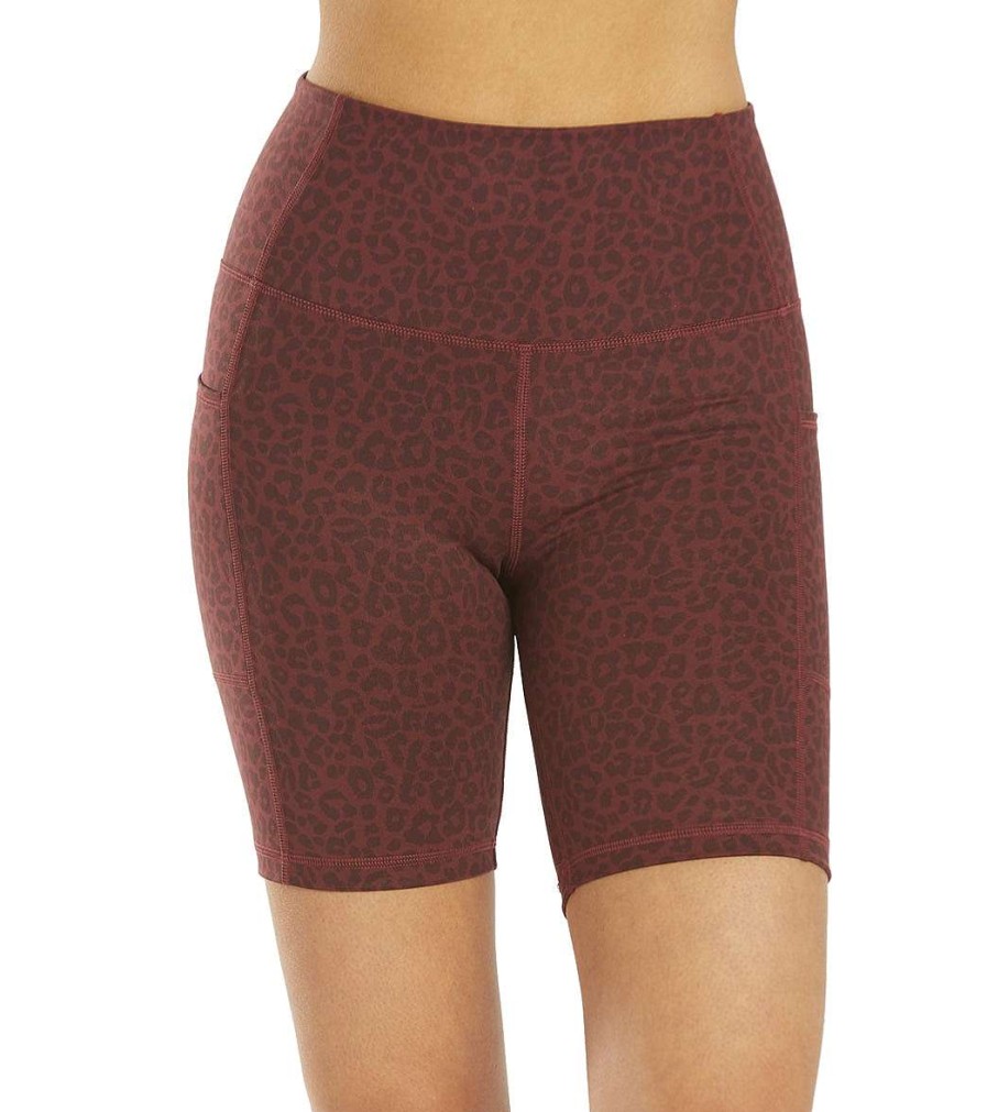 Clothing Everyday Yoga Yoga Shorts | Uphold Cheetah High Waisted Biker Shorts With Pockets 7" Burgundy Cheetah