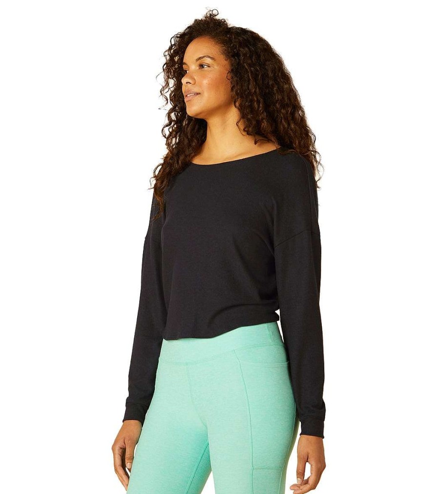 Clothing Beyond Yoga Yoga Tops | Do The Twist Cropped Pullover Black