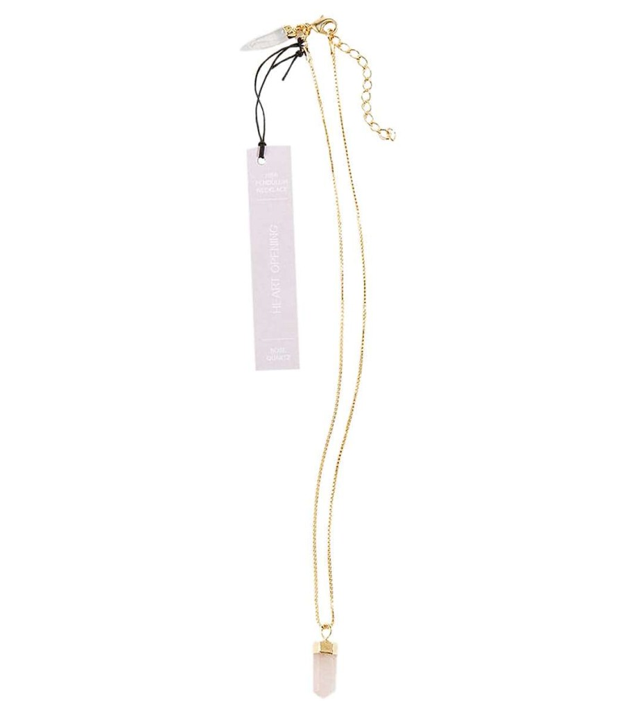 Accessories GeoCentral | Rose Quartz Pendant Necklace Gold And Pink