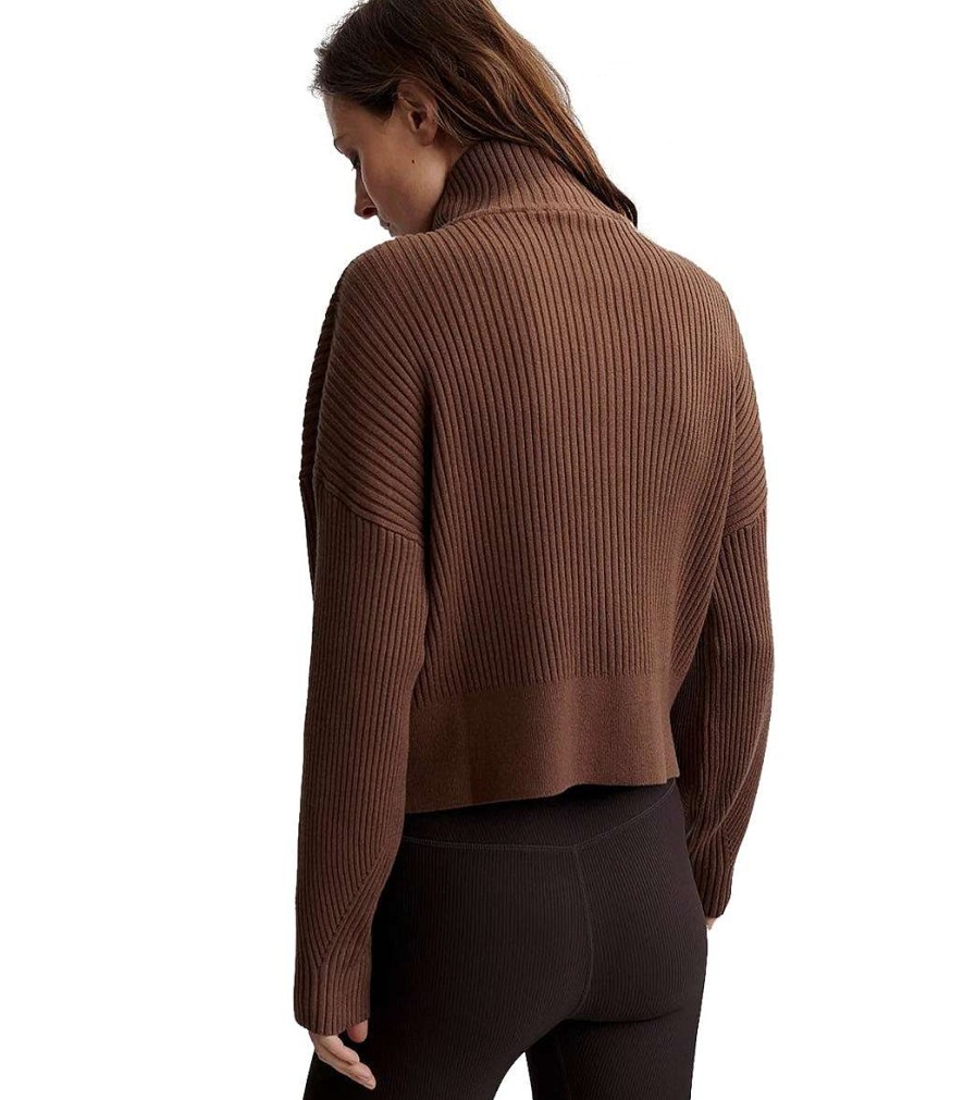 Clothing Varley Yoga Jackets & Sweatshirts | Carmen Rib Knit Zip Through Cocoa Shell