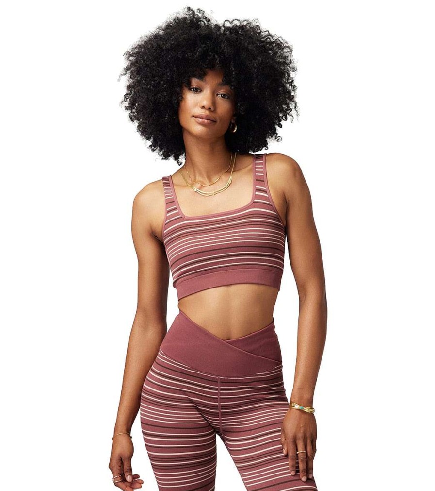 Clothing Spiritual Gangster Yoga Sports Bras | Lena Seamless Bra Washed Burgundy Stripe