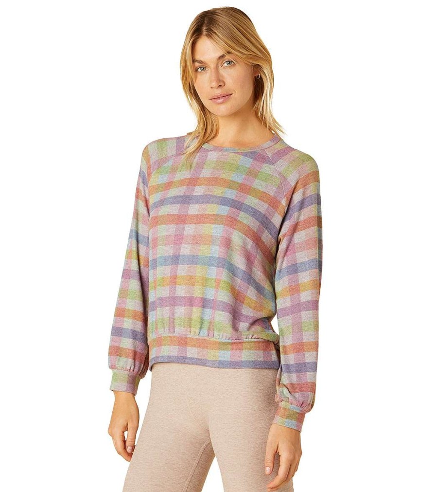 Clothing Beyond Yoga Yoga Jackets & Sweatshirts | Relaxed Raglan Pullover Pastel Gingham