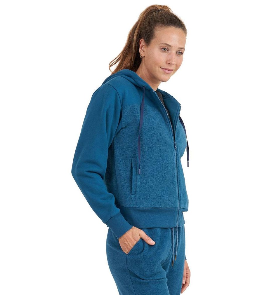 Clothing Thrive Societe Yoga Jackets & Sweatshirts | Sherpa Zip Hoodie Blue Coral