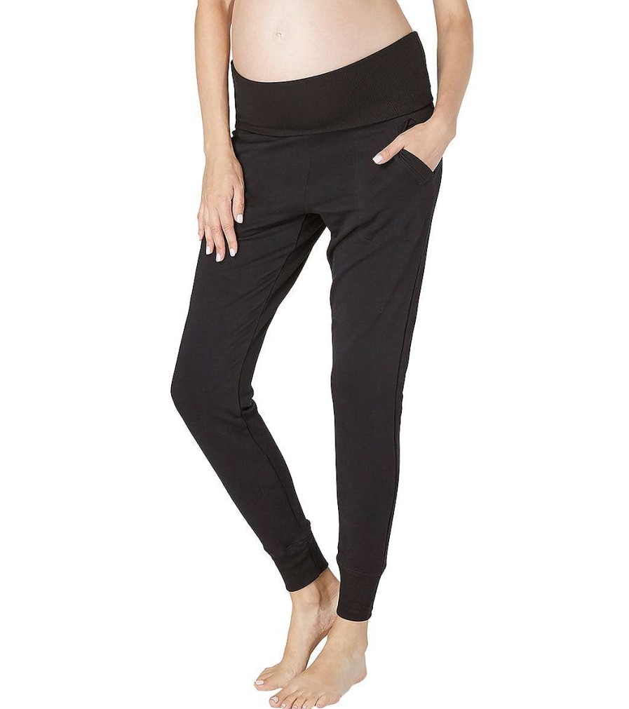 Clothing Beyond Yoga Yoga Pants | Beyond The Bump Cozy Fleece Maternity Foldover Joggers Black