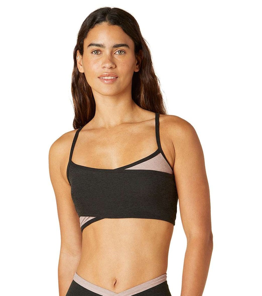 Clothing Beyond Yoga Yoga Sports Bras | Spacedye Blocked At Your Leisure Yoga Sports Bra Darkest Night/Chai Colorblock