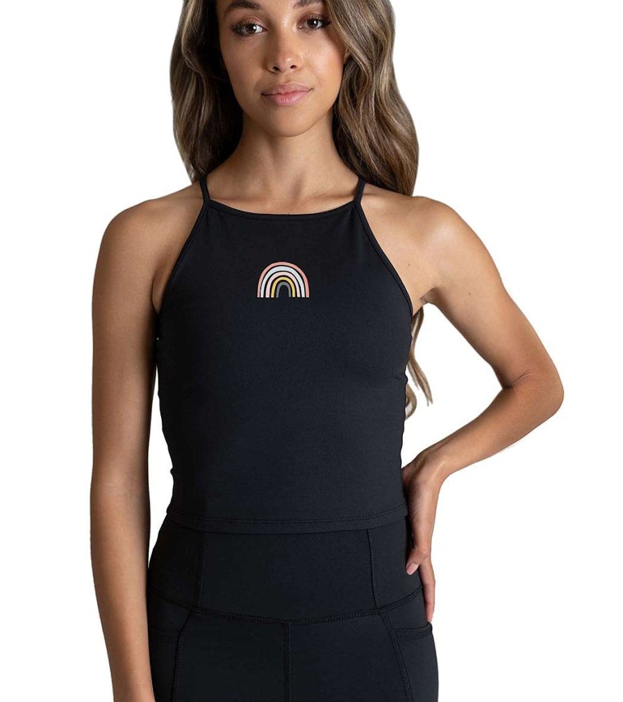 Clothing Jala Yoga Tops | Bestie Crop Tank Black Rainbow