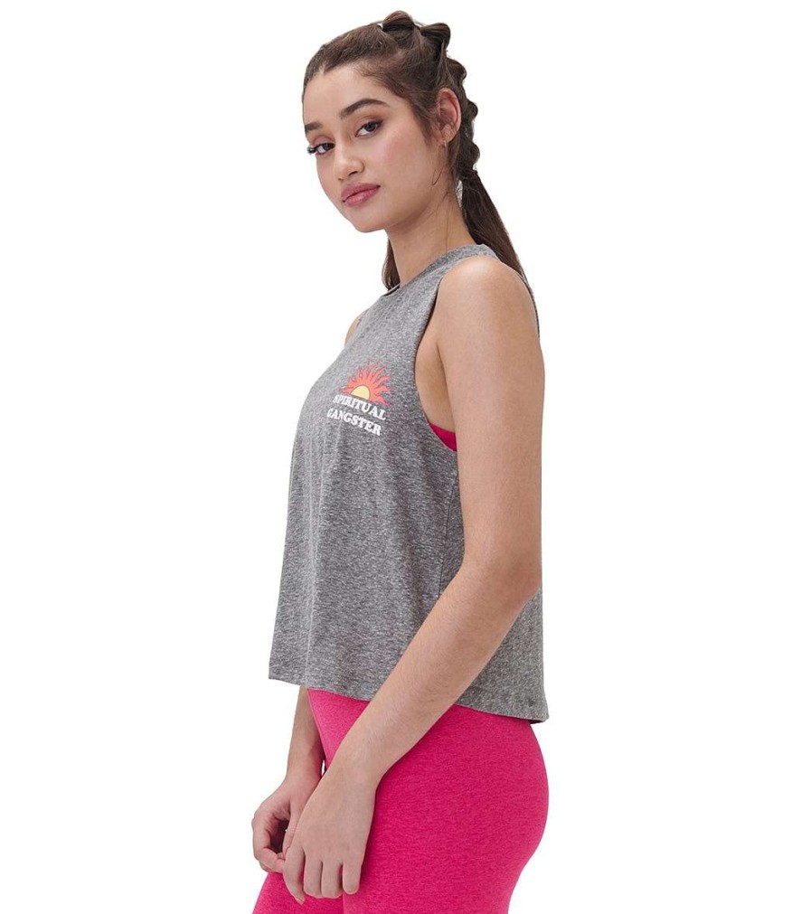 Clothing Spiritual Gangster Yoga Tops | Summer Club Crop Tank Heather Grey