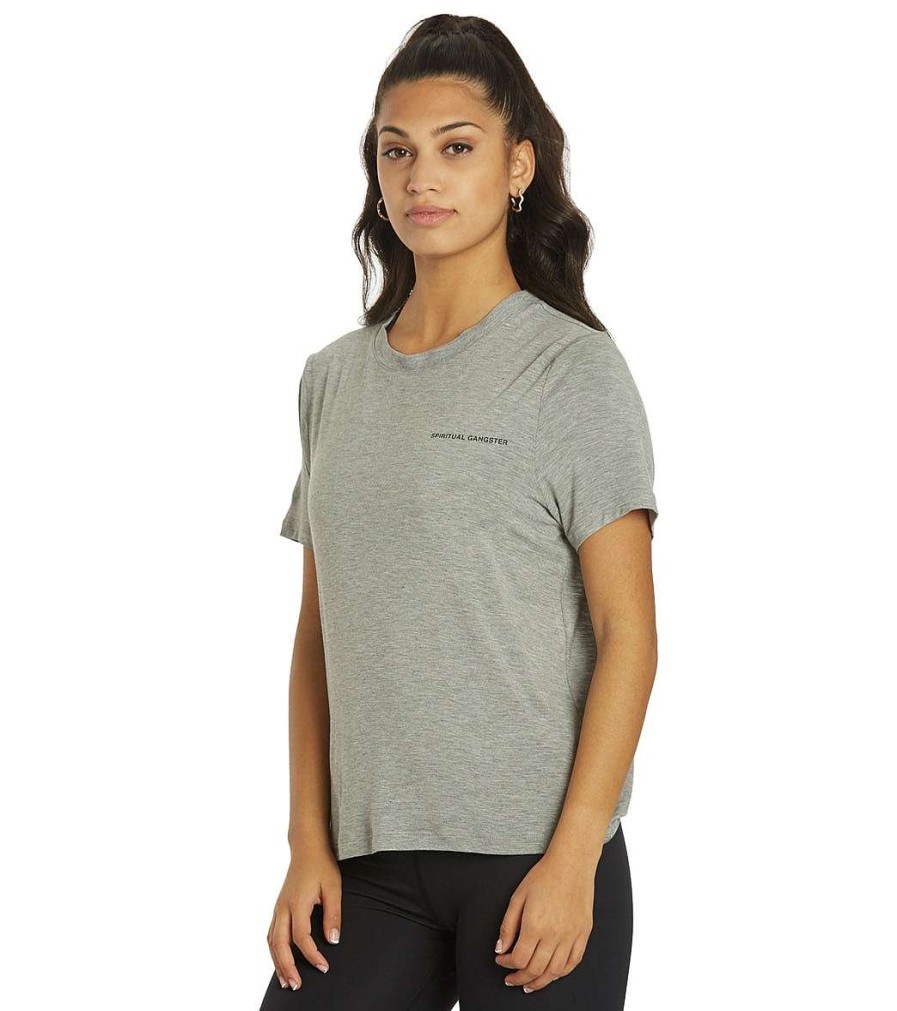 Clothing Spiritual Gangster Yoga Tops | Open Back Short Sleeve Tee Heather Grey