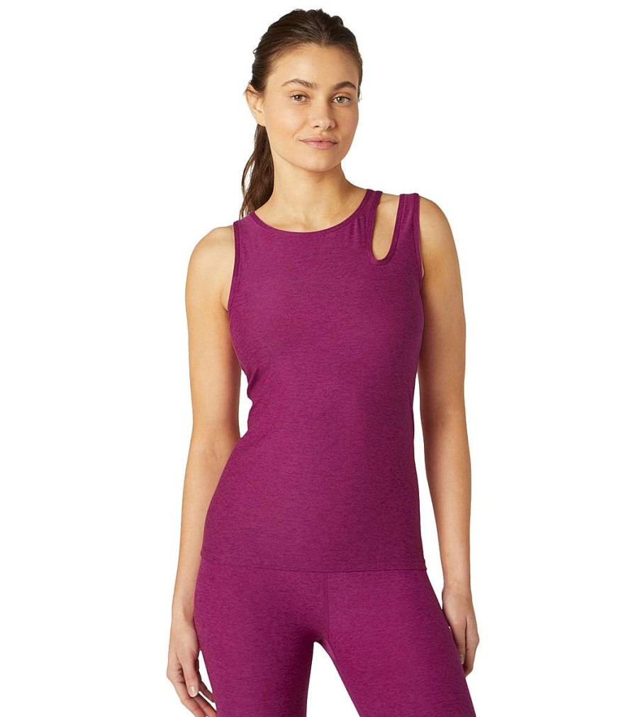 Clothing Beyond Yoga Yoga Tops | Featherweight Open Up Tank Magenta Heather